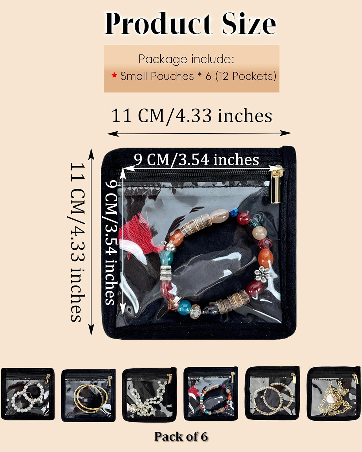 Travel Jewelry Organizer, PU Leather Small Hard-shell Jewelry Box with 6 Velvet Pouches for Earrings Rings Necklace Bracelet Watch, Compact Jewelry Travel Case for Women Gift