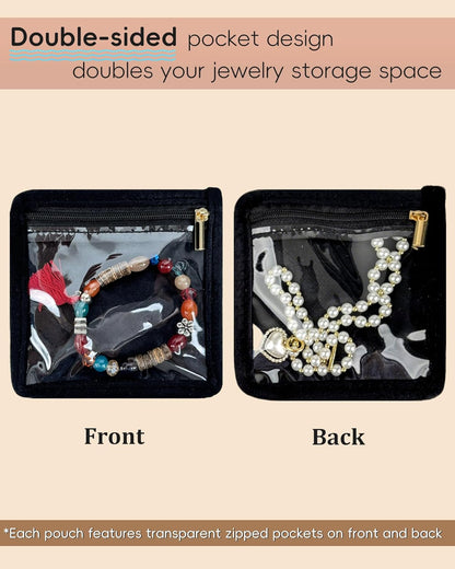 Travel Jewelry Organizer, PU Leather Small Hard-shell Jewelry Box with 6 Velvet Pouches for Earrings Rings Necklace Bracelet Watch, Compact Jewelry Travel Case for Women Gift
