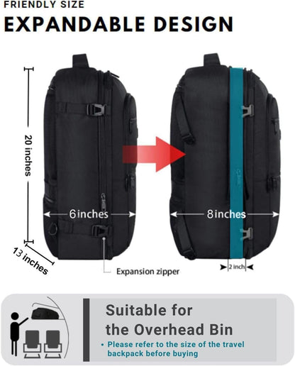 Carry On Backpack 40L Expandable Travel Backpack Luggage Suitcase | Flight Approved Extra Large Travel Bag, Business Weekender Daypack for Business Trips, College, Weekend Travel, and Daily Use