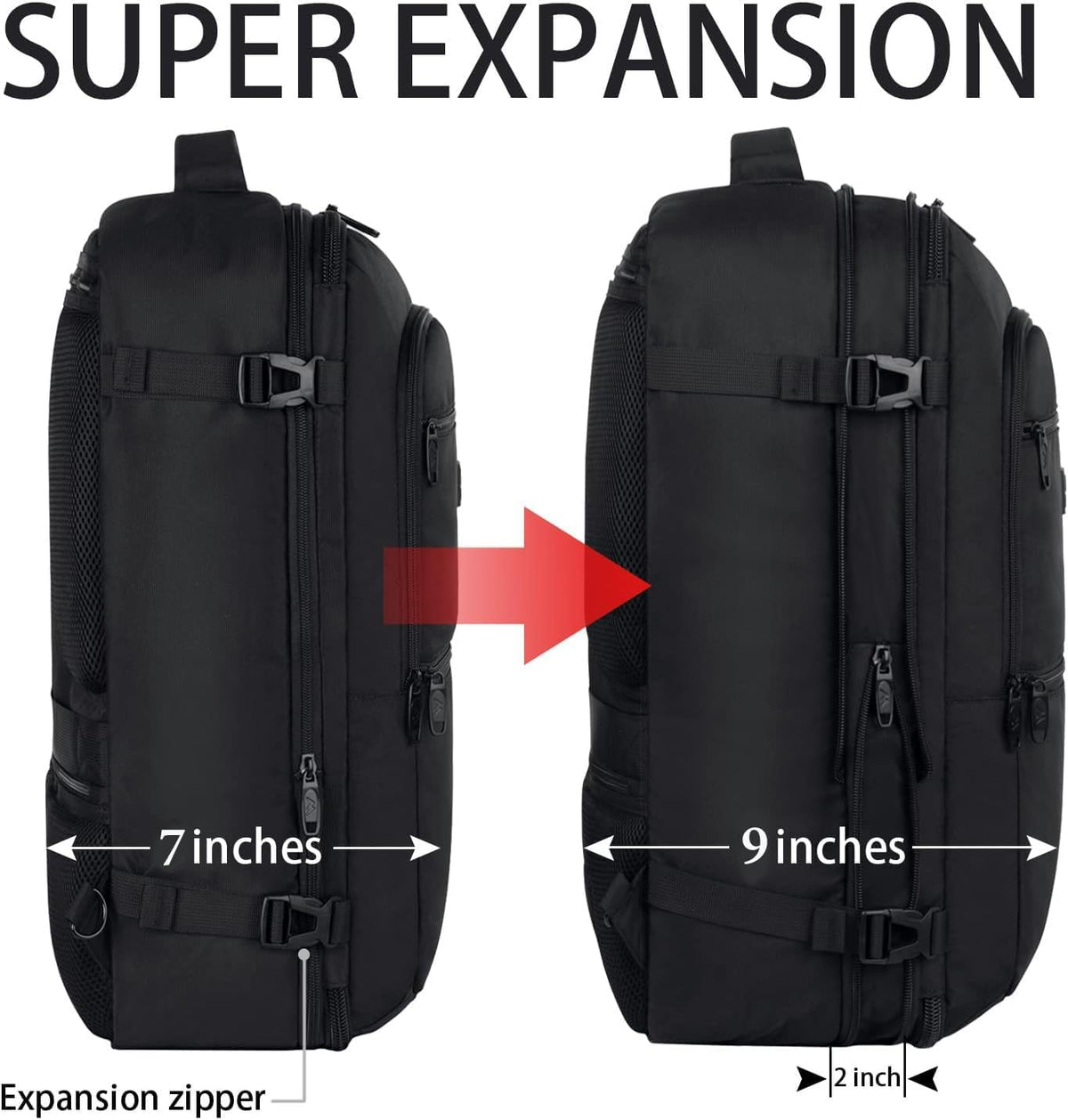 Carry On Backpack 40L Expandable Travel Backpack Luggage Suitcase | Flight Approved Extra Large Travel Bag, Business Weekender Daypack for Business Trips, College, Weekend Travel, and Daily Use
