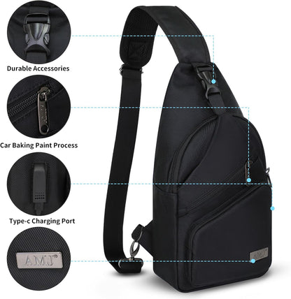 Crossbody Sling Bag Men Women, Casual Shoulder Backpack, Chest Daypack Satchel for Hiking Travel
