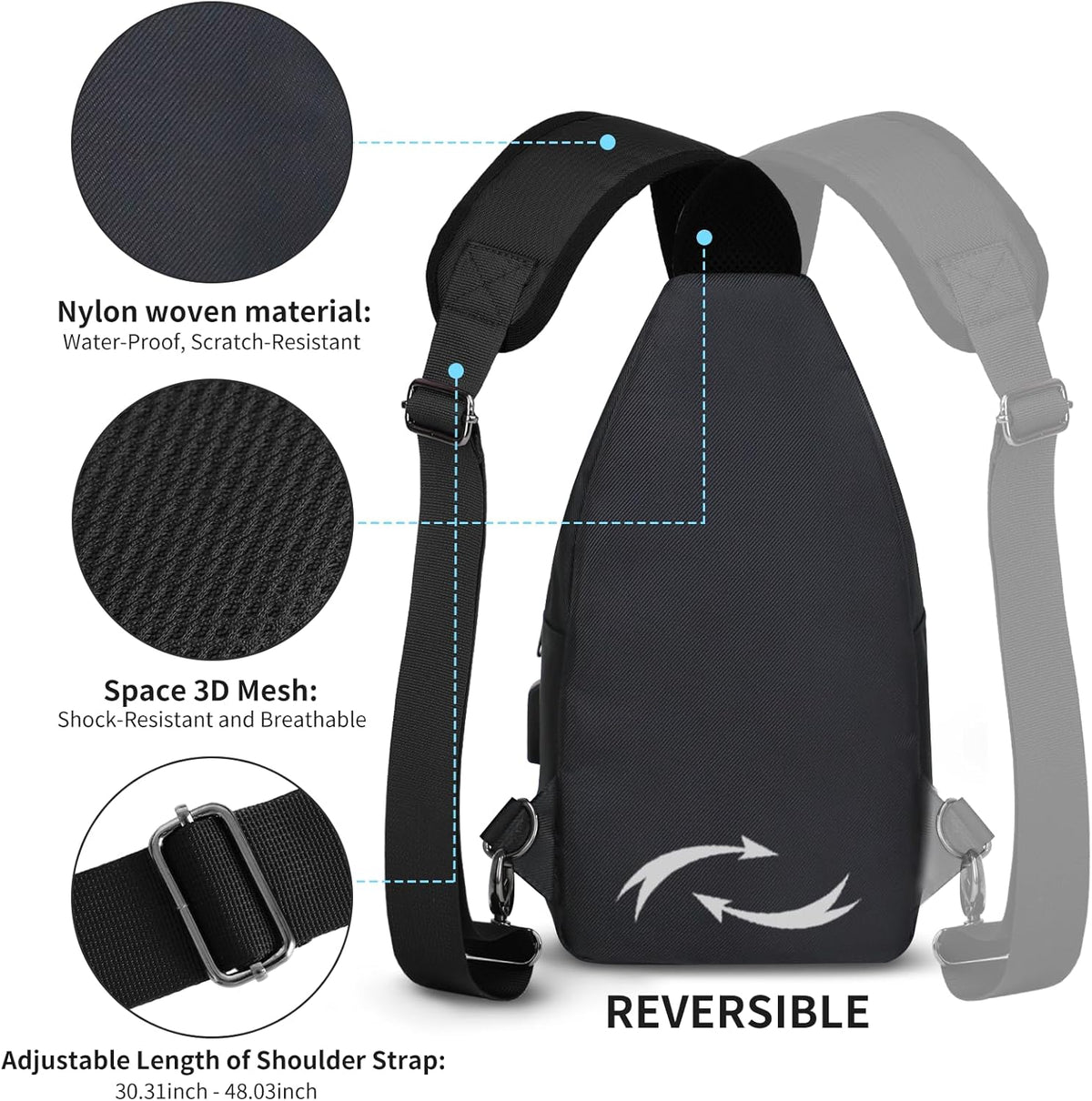 Crossbody Sling Bag Men Women, Casual Shoulder Backpack, Chest Daypack Satchel for Hiking Travel