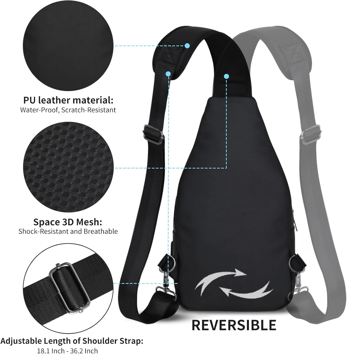 Crossbody Sling Bag Men Women, Casual Shoulder Backpack, Chest Daypack Satchel for Hiking Travel