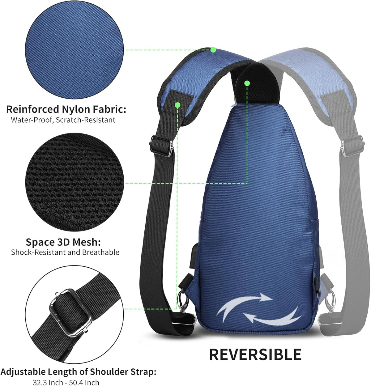 Crossbody Sling Bag Men Women, Casual Shoulder Backpack, Chest Daypack Satchel for Hiking Travel