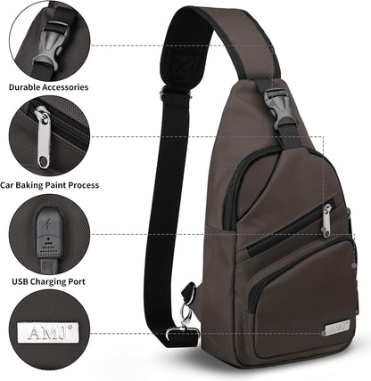 Crossbody Sling Bag Men Women, Casual Shoulder Backpack, Chest Daypack Satchel for Hiking Travel
