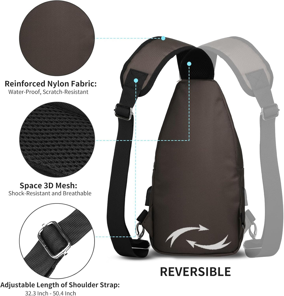 Crossbody Sling Bag Men Women, Casual Shoulder Backpack, Chest Daypack Satchel for Hiking Travel