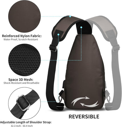 Crossbody Sling Bag Men Women, Casual Shoulder Backpack, Chest Daypack Satchel for Hiking Travel