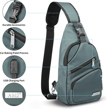 Crossbody Sling Bag Men Women, Casual Shoulder Backpack, Chest Daypack Satchel for Hiking Travel