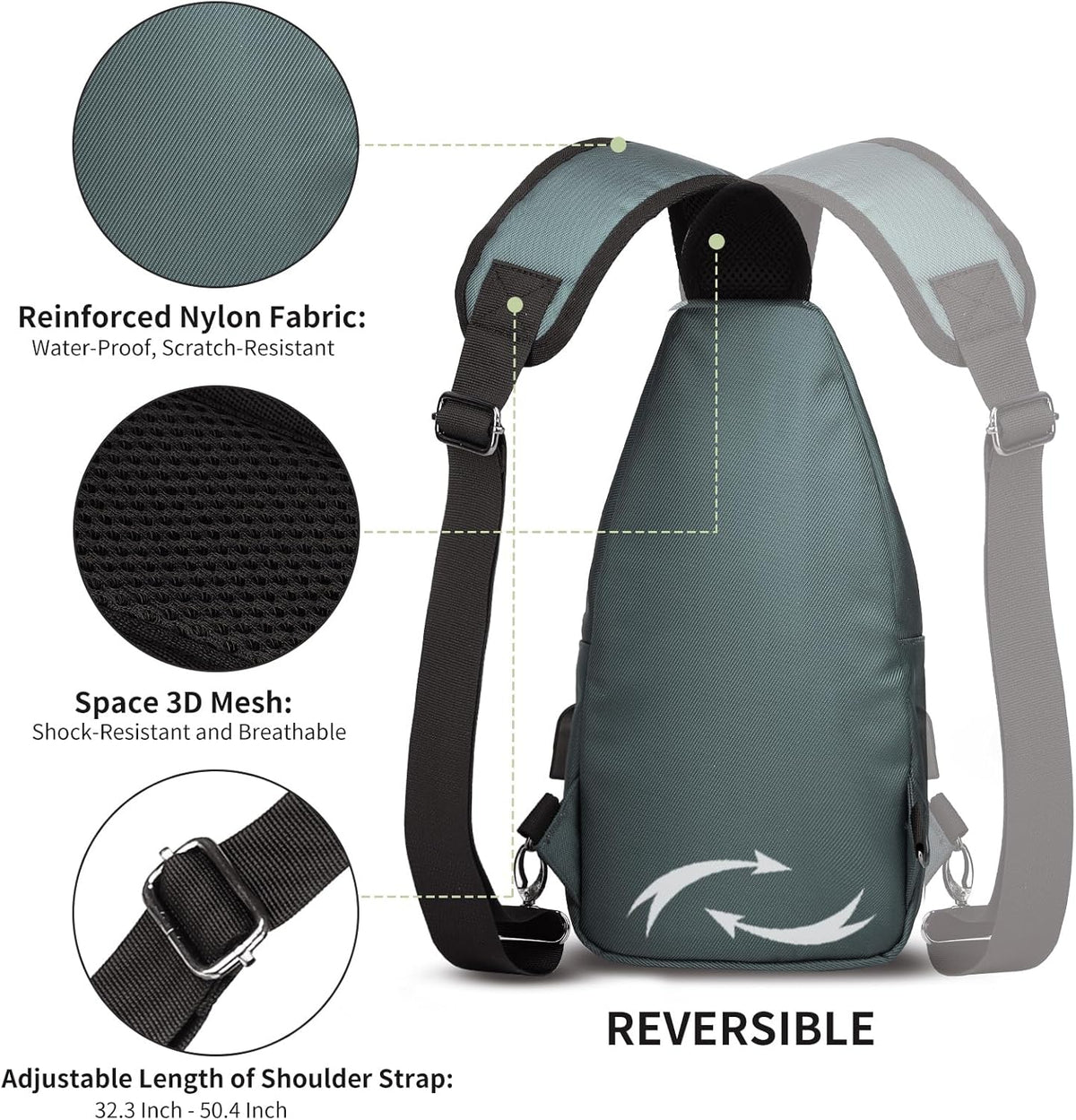 Crossbody Sling Bag Men Women, Casual Shoulder Backpack, Chest Daypack Satchel for Hiking Travel