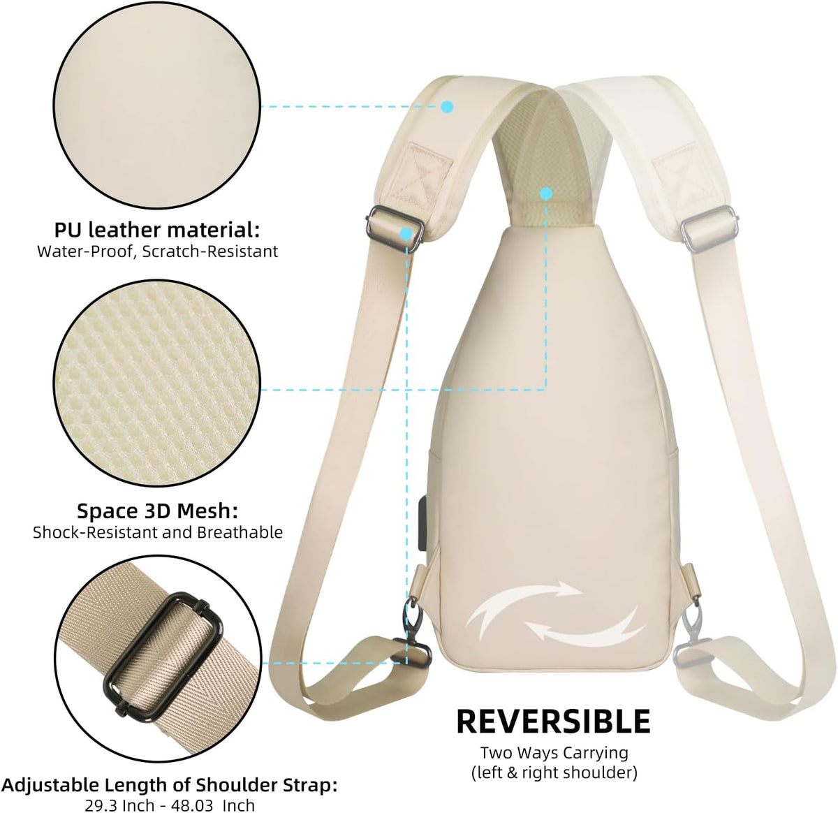 Crossbody Sling Bag Men Women, Casual Shoulder Backpack, Chest Daypack Satchel for Hiking Travel