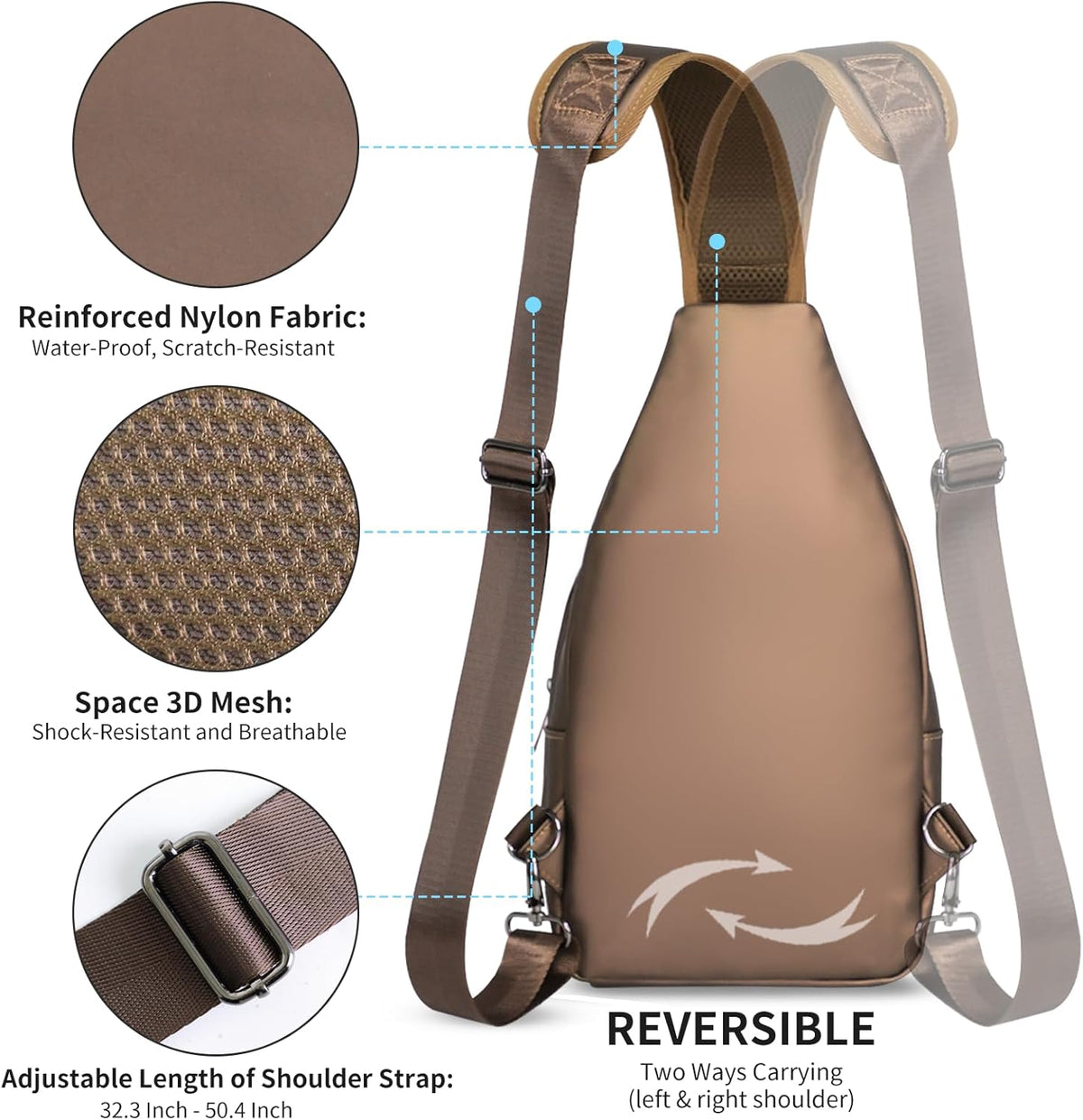 Crossbody Sling Bag Men Women, Casual Shoulder Backpack, Chest Daypack Satchel for Hiking Travel