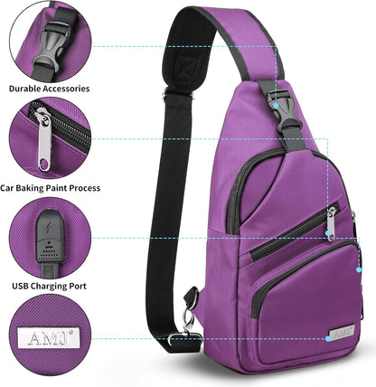 Crossbody Sling Bag Men Women, Casual Shoulder Backpack, Chest Daypack Satchel for Hiking Travel