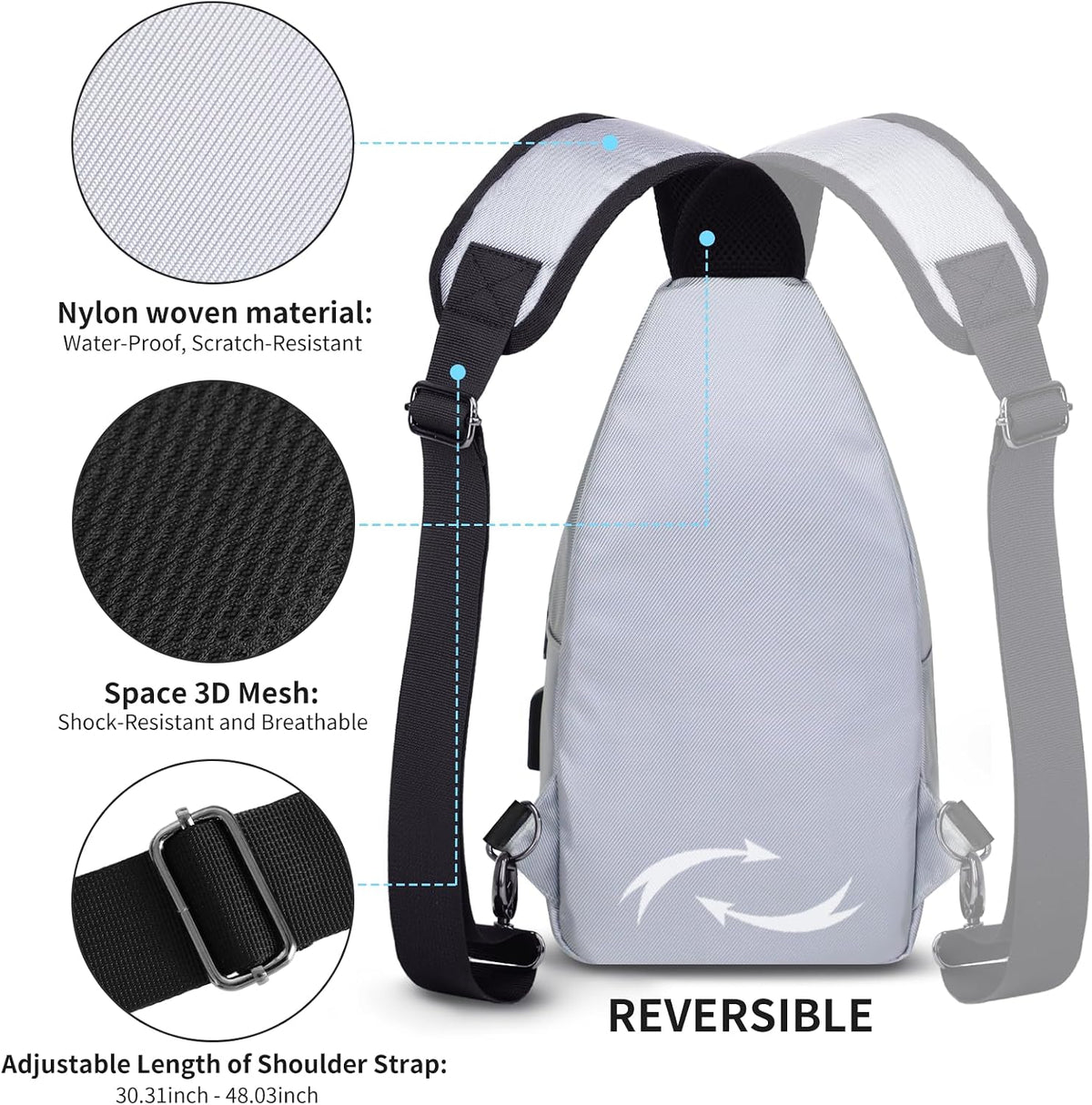 Crossbody Sling Bag Men Women, Casual Shoulder Backpack, Chest Daypack Satchel for Hiking Travel