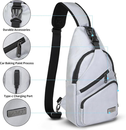 Crossbody Sling Bag Men Women, Casual Shoulder Backpack, Chest Daypack Satchel for Hiking Travel