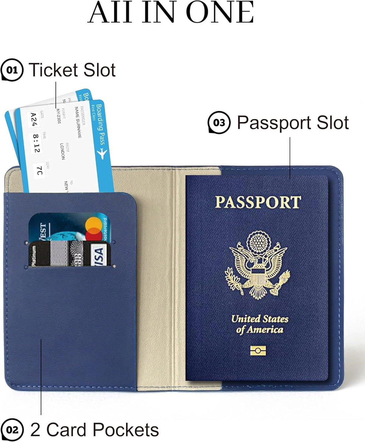 Passport Holder for Travel Essentials,RFID Blocking Passport Cover Case for Travel Accessories,Travel Wallet for Women Men (Navy Blue)