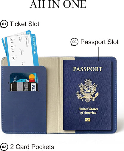 Passport Holder for Travel Essentials,RFID Blocking Passport Cover Case for Travel Accessories,Travel Wallet for Women Men (Navy Blue)