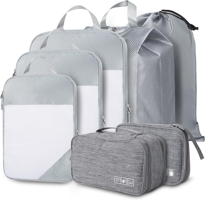 Compression Packing Cubes, Packing Cubes for Travel Compression, Lightweight Compressible Package Organizer for Carry On and Suitcases, Light Grey