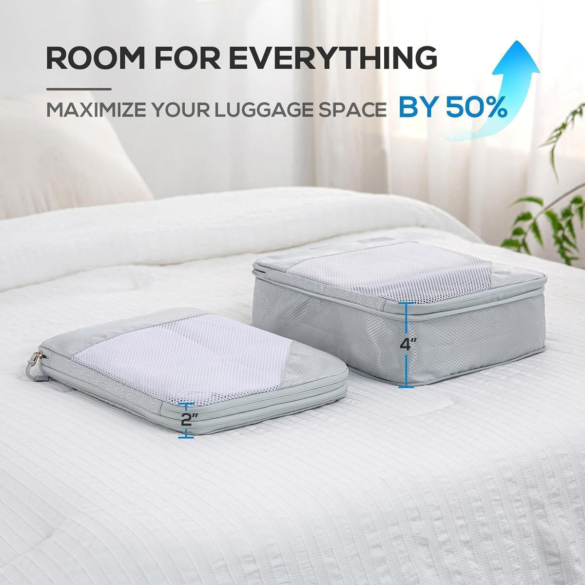 Compression Packing Cubes, Packing Cubes for Travel Compression, Lightweight Compressible Package Organizer for Carry On and Suitcases, Light Grey