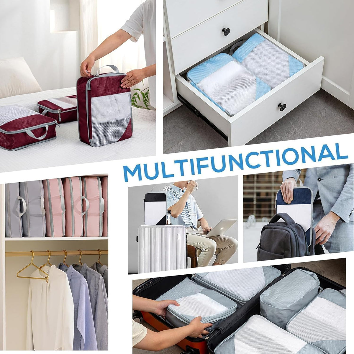 Compression Packing Cubes, Packing Cubes for Travel Compression, Lightweight Compressible Package Organizer for Carry On and Suitcases, Light Grey