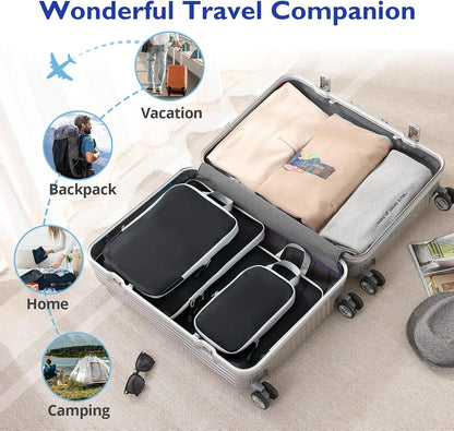 Compression Packing Cubes, Packing Cubes for Travel Compression, Lightweight Compressible Package Organizer for Carry On and Suitcases, Light Grey