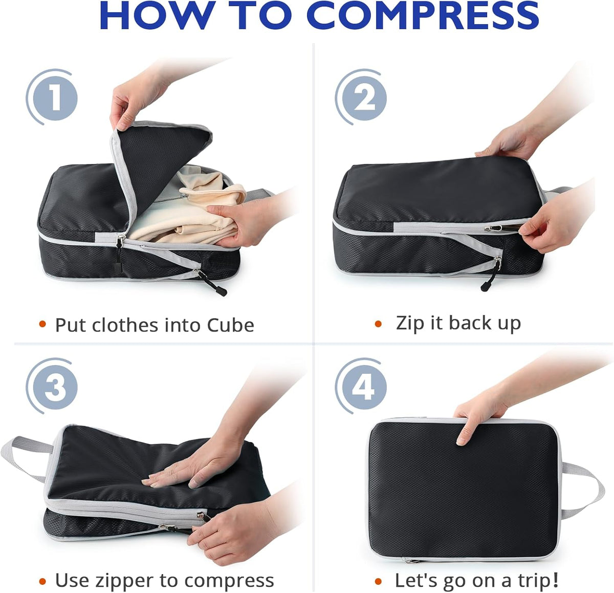 Compression Packing Cubes, Packing Cubes for Travel Compression, Lightweight Compressible Package Organizer for Carry On and Suitcases, Light Grey