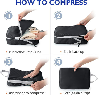 Compression Packing Cubes, Packing Cubes for Travel Compression, Lightweight Compressible Package Organizer for Carry On and Suitcases, Light Grey
