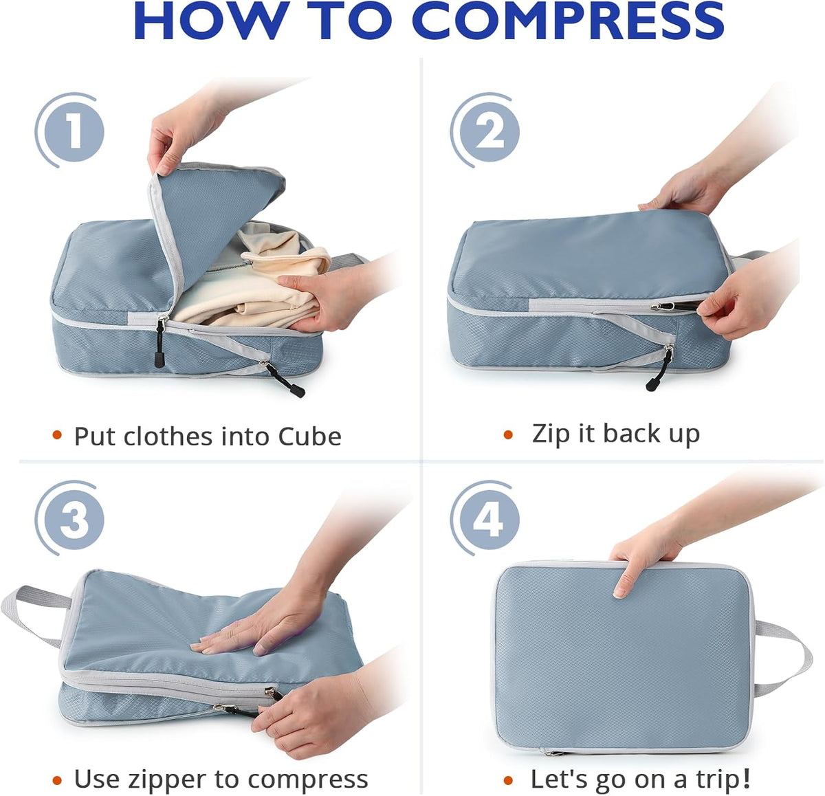 Compression Packing Cubes, Packing Cubes for Travel Compression, Lightweight Compressible Package Organizer for Carry On and Suitcases, Light Grey