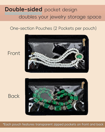 Travel Jewelry Organizer Case Refill Pages-12 Compartments Clear Zipper Velvet Pockets for Rings Earrings Necklaces,1-Section Replacement Pages, Beige,Pack of 6