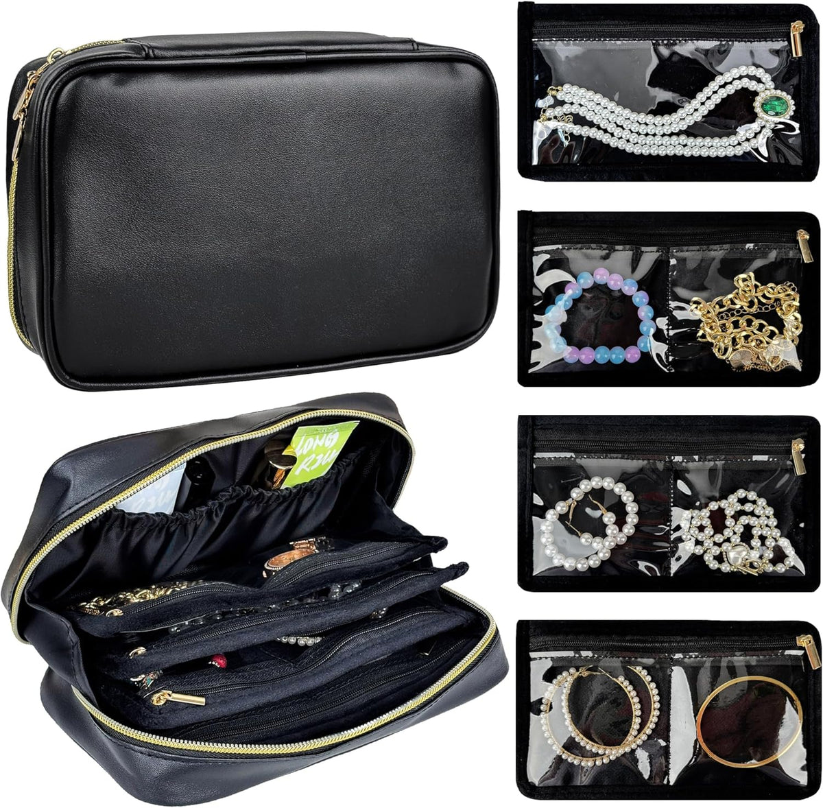 Travel Jewelry Organizer Case Refill Pages-12 Compartments Clear Zipper Velvet Pockets for Rings Earrings Necklaces,1-Section Replacement Pages, Beige,Pack of 6