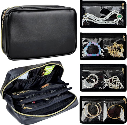Travel Jewelry Organizer Case Refill Pages-12 Compartments Clear Zipper Velvet Pockets for Rings Earrings Necklaces,1-Section Replacement Pages, Beige,Pack of 6