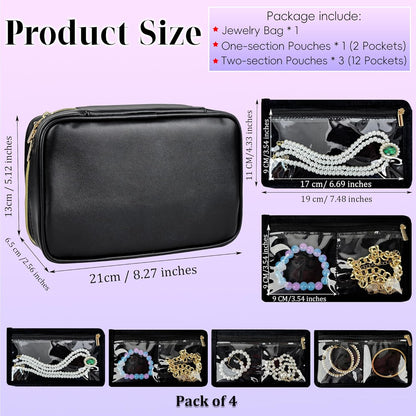 Travel Jewelry Organizer Case Refill Pages-12 Compartments Clear Zipper Velvet Pockets for Rings Earrings Necklaces,1-Section Replacement Pages, Beige,Pack of 6