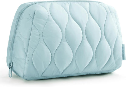 Makeup Bag, Travel Cosmetic Bag, Puffy Padded Make Up Bag for Women, Makeup Organizer Case, Wide-open Pouch Purse, Travel Essentials, Toiletries Accessories Brushes, Pink