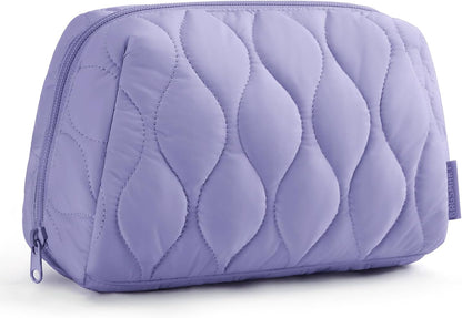 Makeup Bag, Travel Cosmetic Bag, Puffy Padded Make Up Bag for Women, Makeup Organizer Case, Wide-open Pouch Purse, Travel Essentials, Toiletries Accessories Brushes, Pink