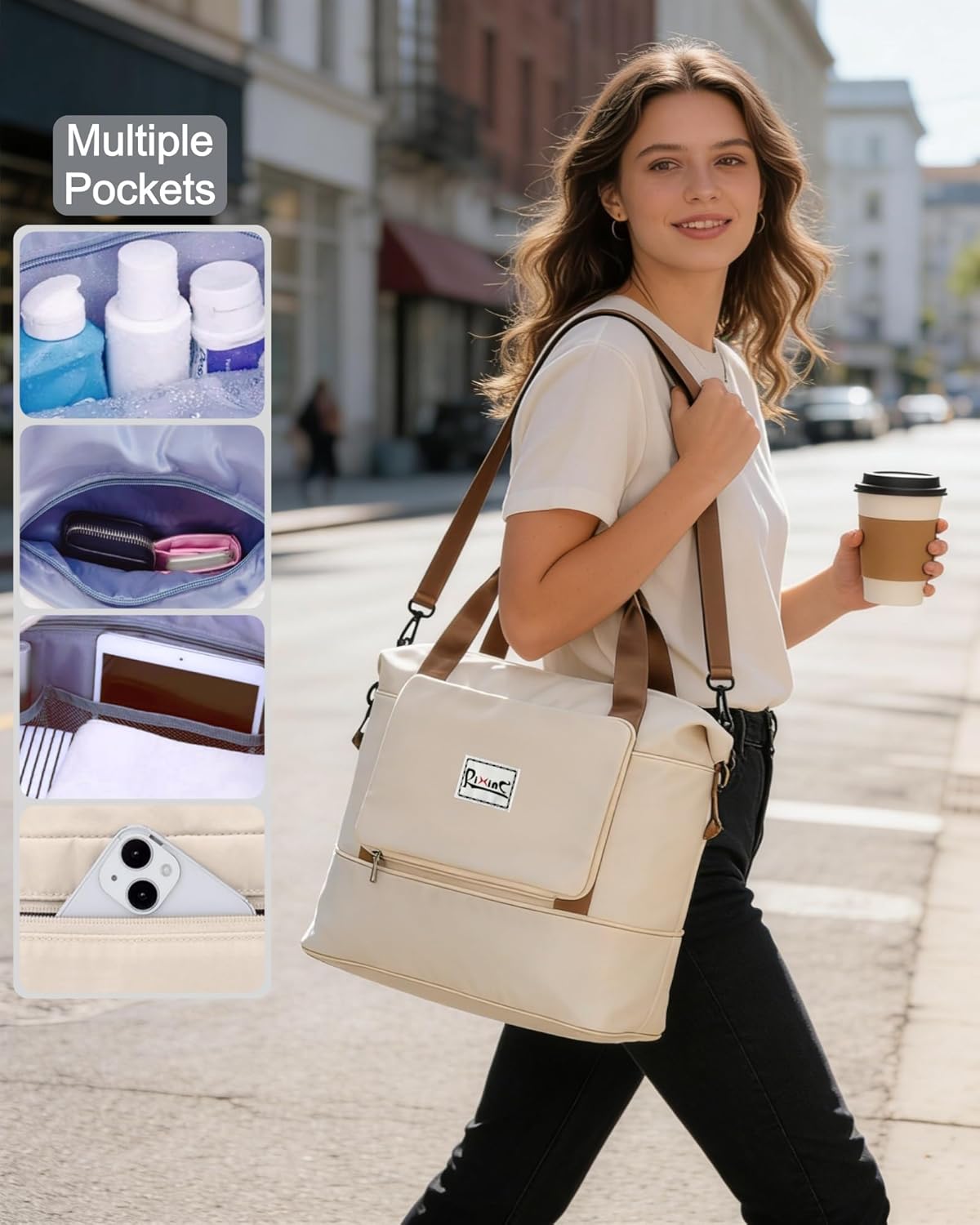 Foldable Travel Duffel Bag for Women, Black | 40L Expandable Carry on Bag Personal Item Flight Approved Lightweight Water Resistant Overnight Weekender Bag, Nylon