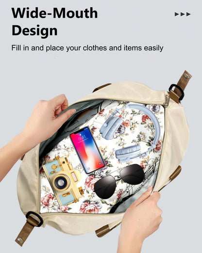 Foldable Travel Duffel Bag for Women, Black | 40L Expandable Carry on Bag Personal Item Flight Approved Lightweight Water Resistant Overnight Weekender Bag, Nylon