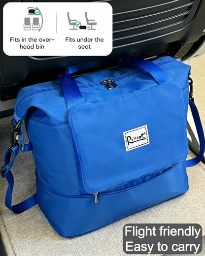 Foldable Travel Duffel Bag for Women, Black | 40L Expandable Carry on Bag Personal Item Flight Approved Lightweight Water Resistant Overnight Weekender Bag, Nylon