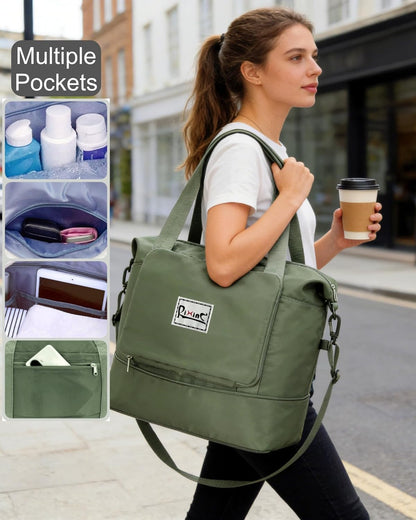 Foldable Travel Duffel Bag for Women, Black | 40L Expandable Carry on Bag Personal Item Flight Approved Lightweight Water Resistant Overnight Weekender Bag, Nylon