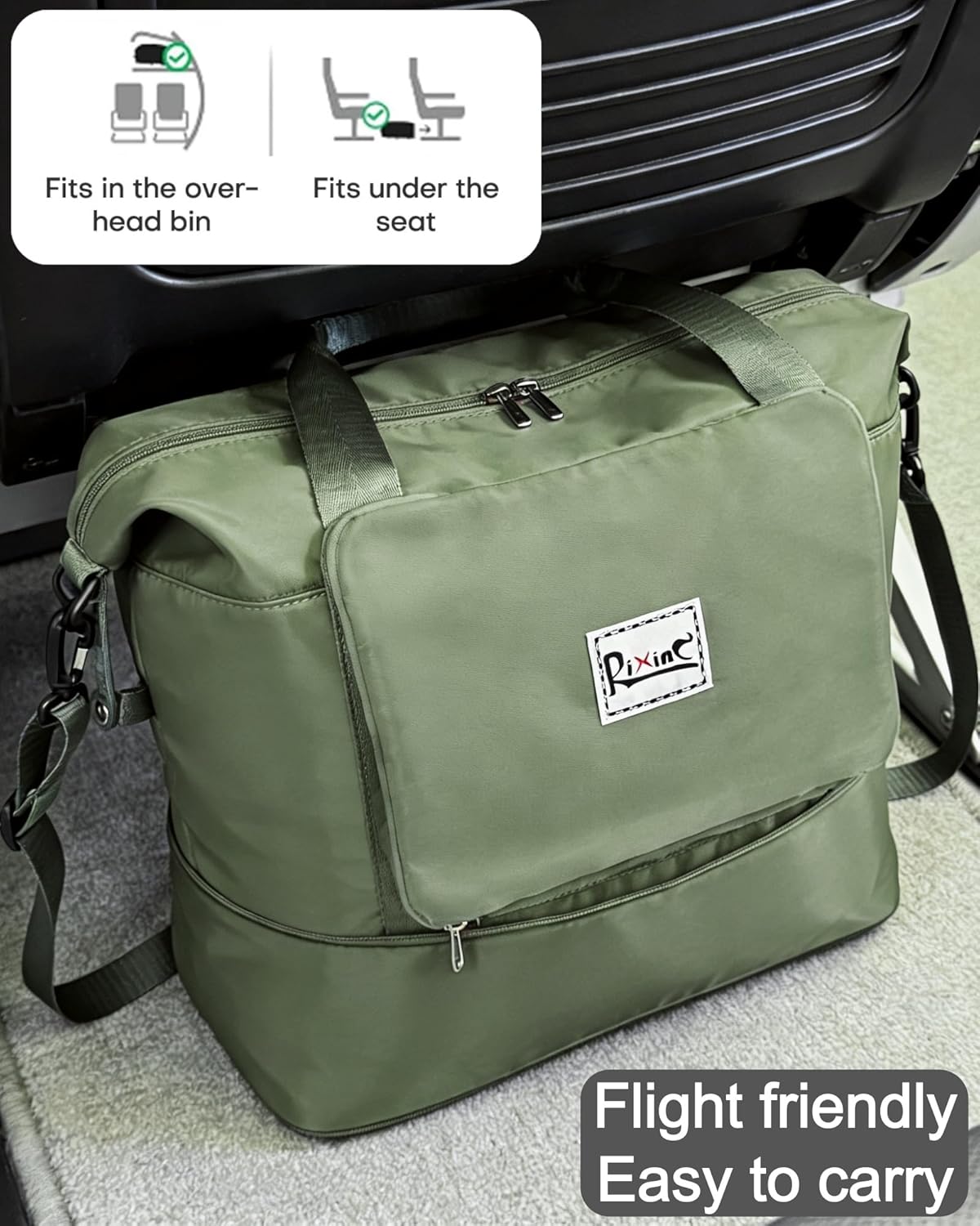 Foldable Travel Duffel Bag for Women, Black | 40L Expandable Carry on Bag Personal Item Flight Approved Lightweight Water Resistant Overnight Weekender Bag, Nylon