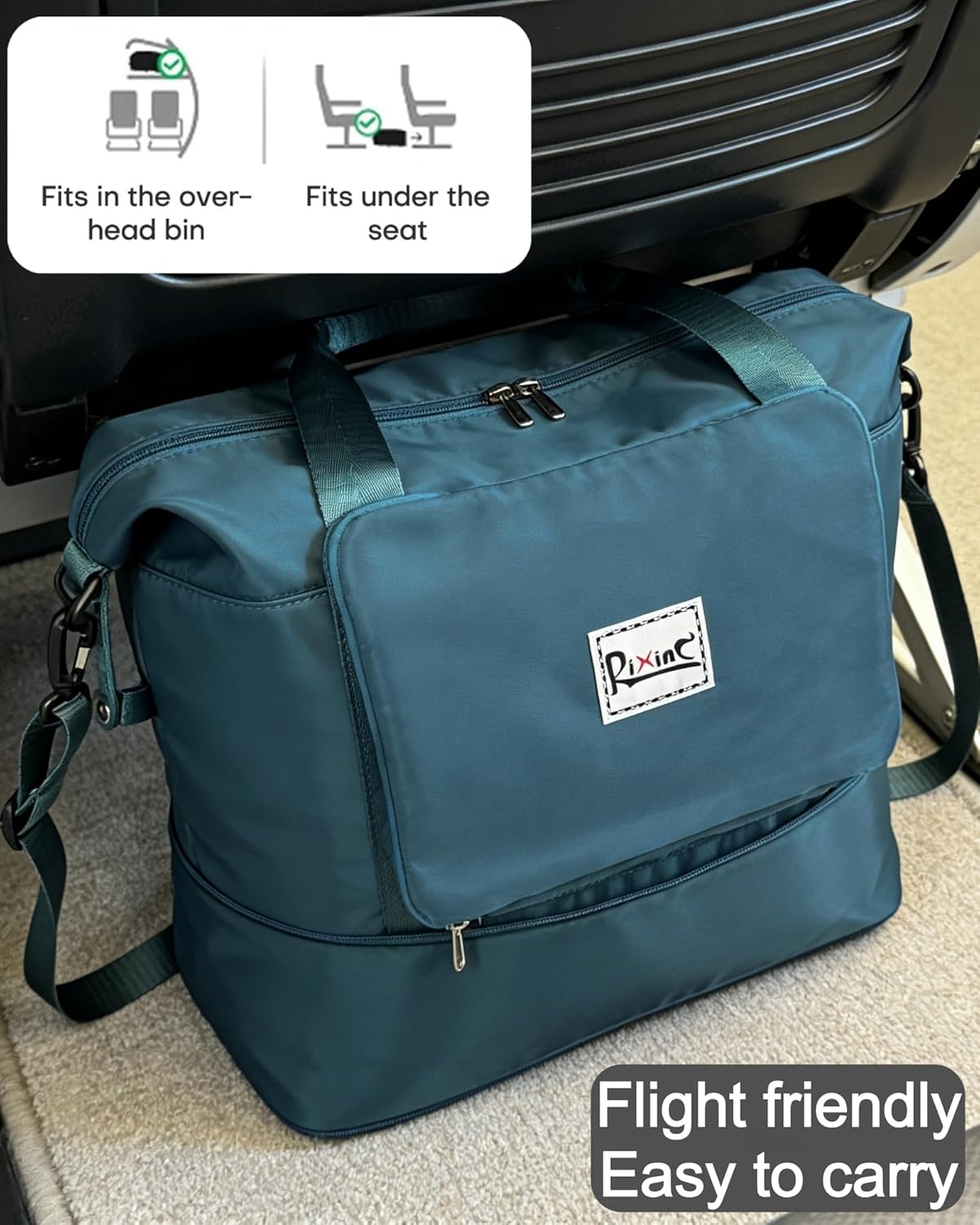 Foldable Travel Duffel Bag for Women, Black | 40L Expandable Carry on Bag Personal Item Flight Approved Lightweight Water Resistant Overnight Weekender Bag, Nylon