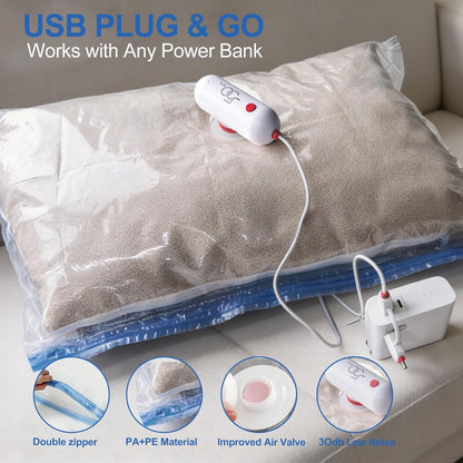 15 Pack Travel Vacuum Storage Bags with USB Pump, Vacuum Packing Seal for Luggage and Suitcase, Space Saver for Clothes and Clothing Travel