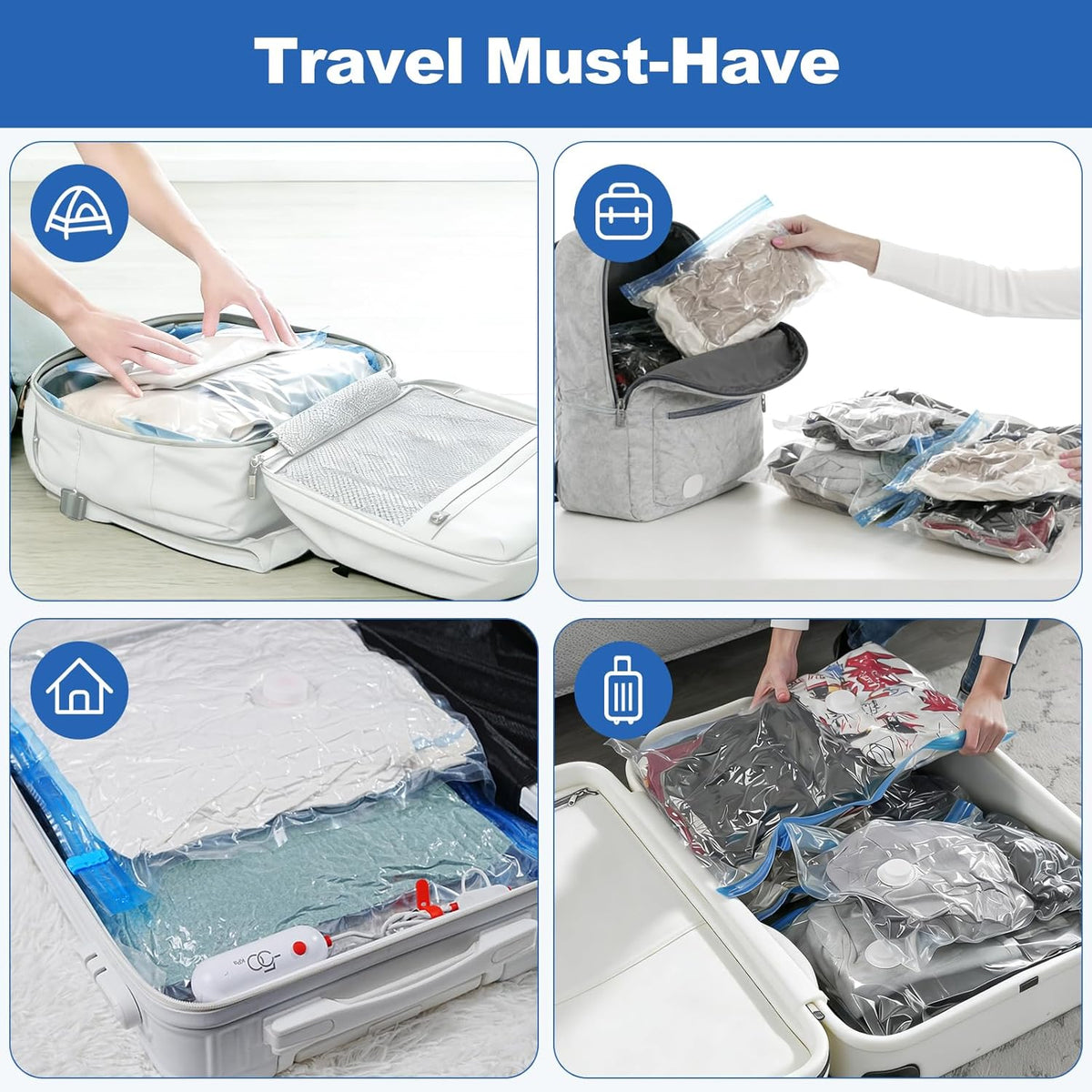 15 Pack Travel Vacuum Storage Bags with USB Pump, Vacuum Packing Seal for Luggage and Suitcase, Space Saver for Clothes and Clothing Travel