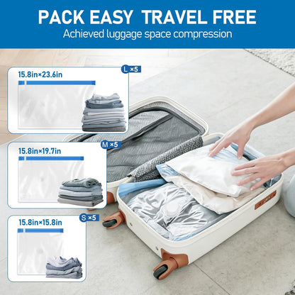 15 Pack Travel Vacuum Storage Bags with USB Pump, Vacuum Packing Seal for Luggage and Suitcase, Space Saver for Clothes and Clothing Travel