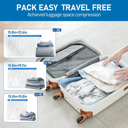15 Pack Travel Vacuum Storage Bags with USB Pump, Vacuum Packing Seal for Luggage and Suitcase, Space Saver for Clothes and Clothing Travel