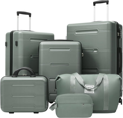 Hardshell Luggage Set, Travel Suitcase Set | Carry on suitcase,Travel luggage set with double spinner wheels and lock.14" 20" 24" 28"+Duffel Bag+Toiletry Bag - Colors B