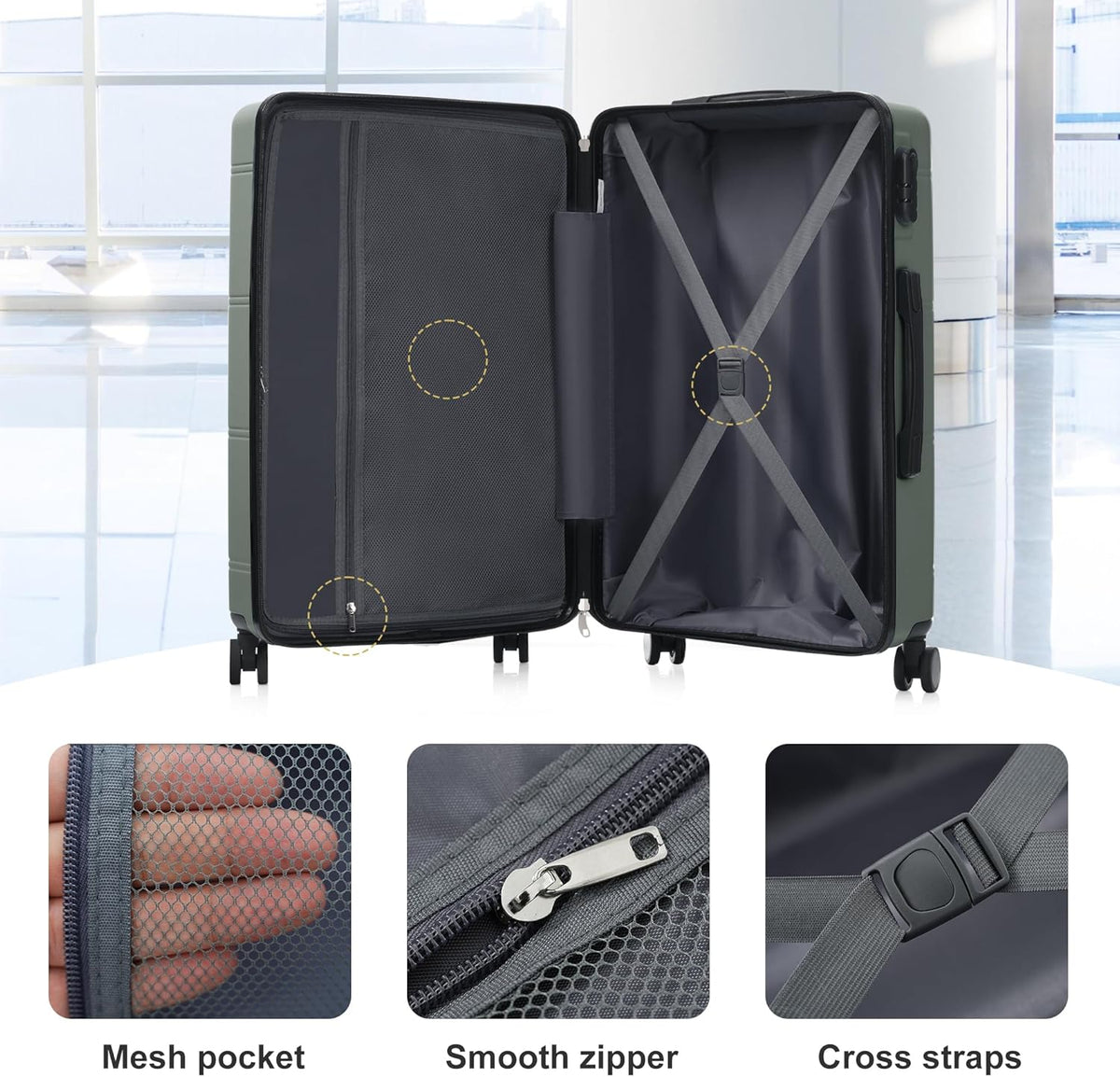 Hardshell Luggage Set, Travel Suitcase Set | Carry on suitcase,Travel luggage set with double spinner wheels and lock.14" 20" 24" 28"+Duffel Bag+Toiletry Bag - Colors B