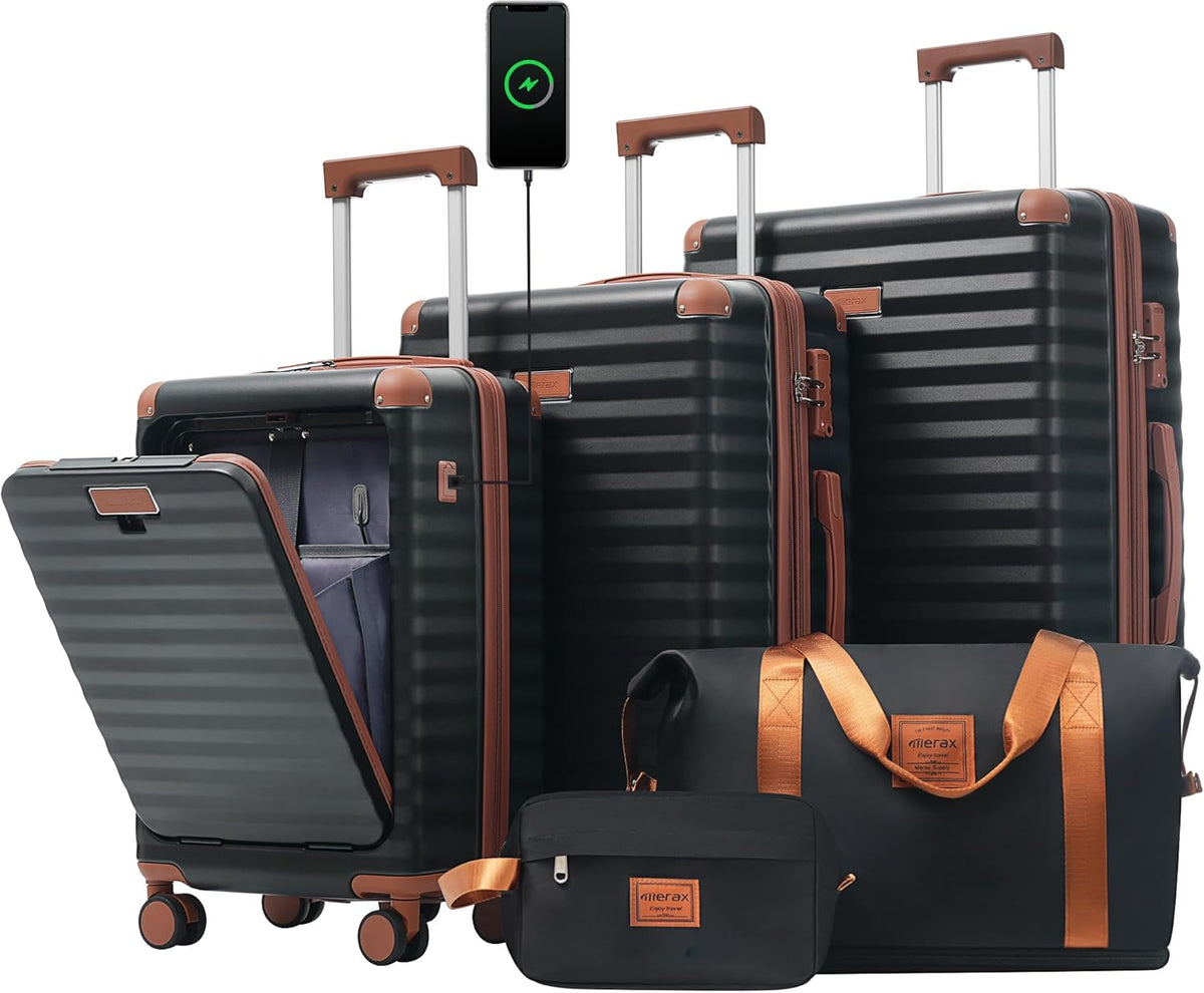 Hardshell Luggage Set, Travel Suitcase Set | Carry on suitcase,Travel luggage set with double spinner wheels and lock.14" 20" 24" 28"+Duffel Bag+Toiletry Bag - Colors B