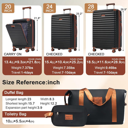 Hardshell Luggage Set, Travel Suitcase Set | Carry on suitcase,Travel luggage set with double spinner wheels and lock.14" 20" 24" 28"+Duffel Bag+Toiletry Bag - Colors B