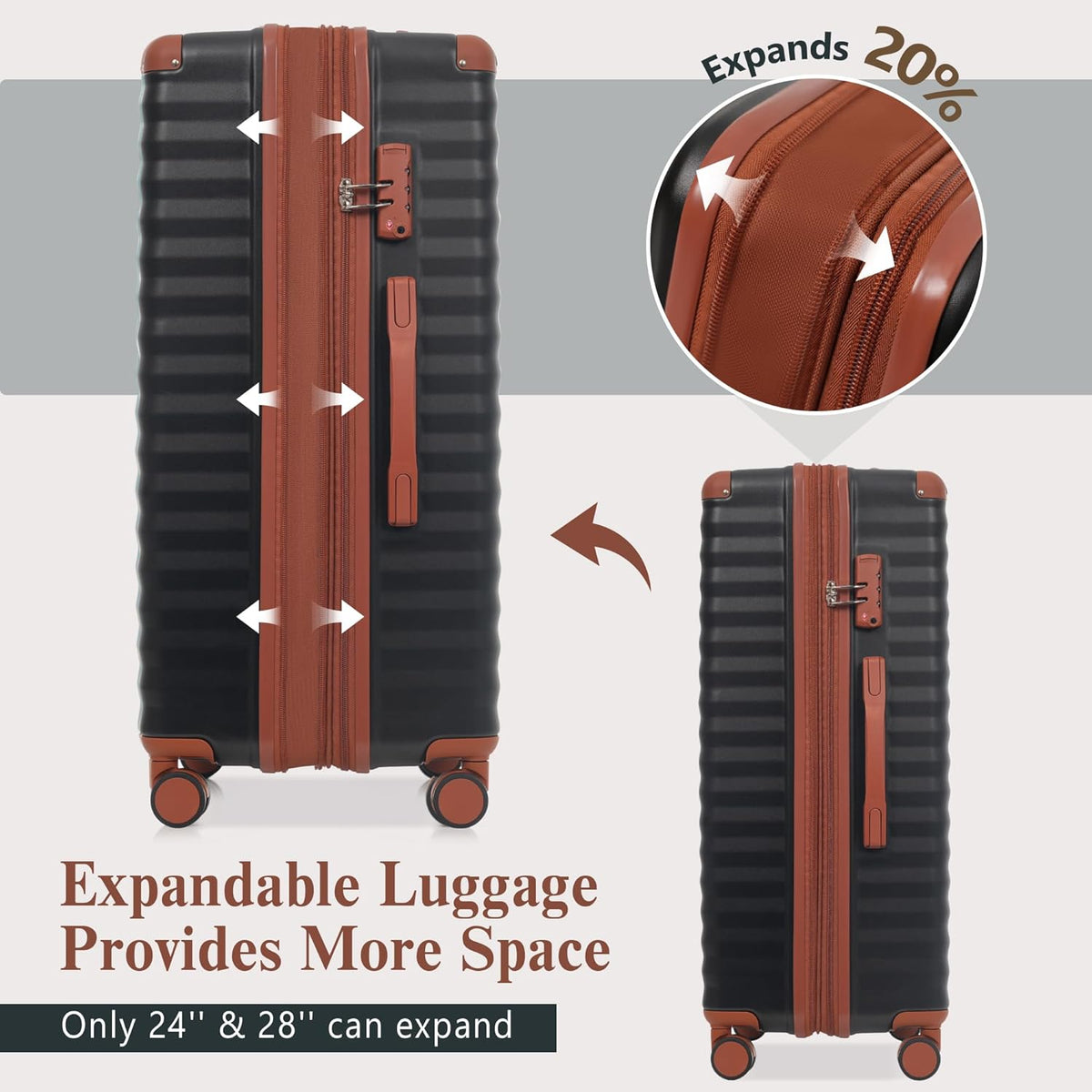 Hardshell Luggage Set, Travel Suitcase Set | Carry on suitcase,Travel luggage set with double spinner wheels and lock.14" 20" 24" 28"+Duffel Bag+Toiletry Bag - Colors B