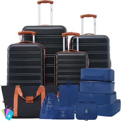 Hardshell Luggage Set, Travel Suitcase Set | Carry on suitcase,Travel luggage set with double spinner wheels and lock.14" 20" 24" 28"+Duffel Bag+Toiletry Bag - Colors B