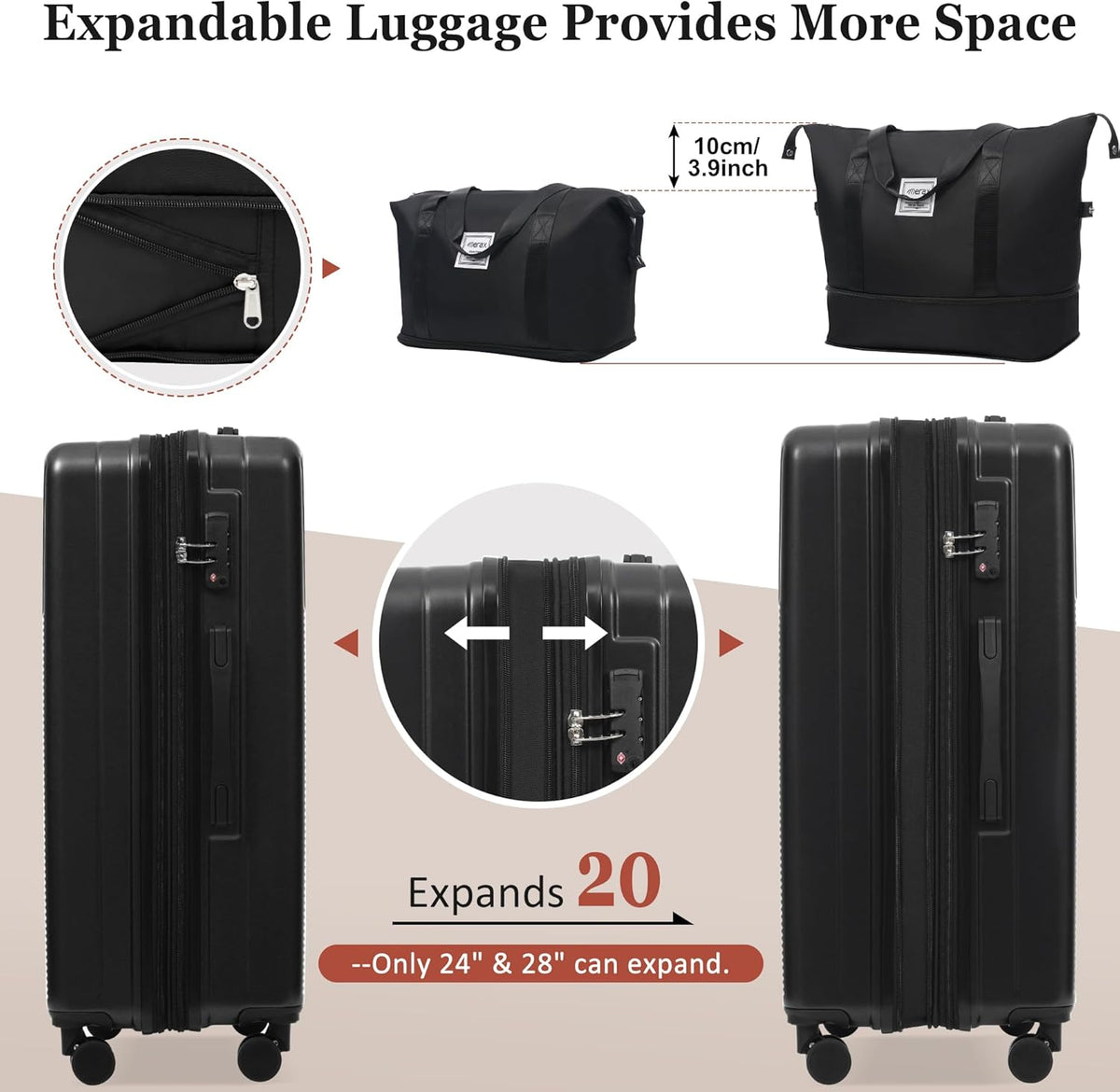 Hardshell Luggage Set, Travel Suitcase Set | Carry on suitcase,Travel luggage set with double spinner wheels and lock.14" 20" 24" 28"+Duffel Bag+Toiletry Bag - Colors B
